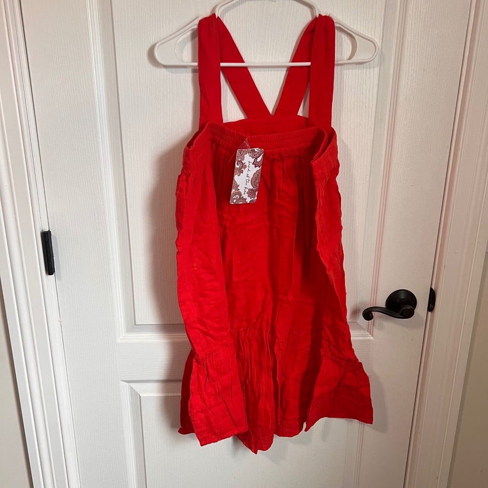 Band of the Free Orange Linen Blend Strappy Tiered Mini Dress Women's Size M NWT